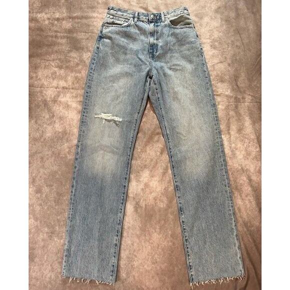 Madewell Womens The Curvy '90s Straight Jeans Ripped Raw Hem Blue Size 28 Tall - Picture 3 of 10